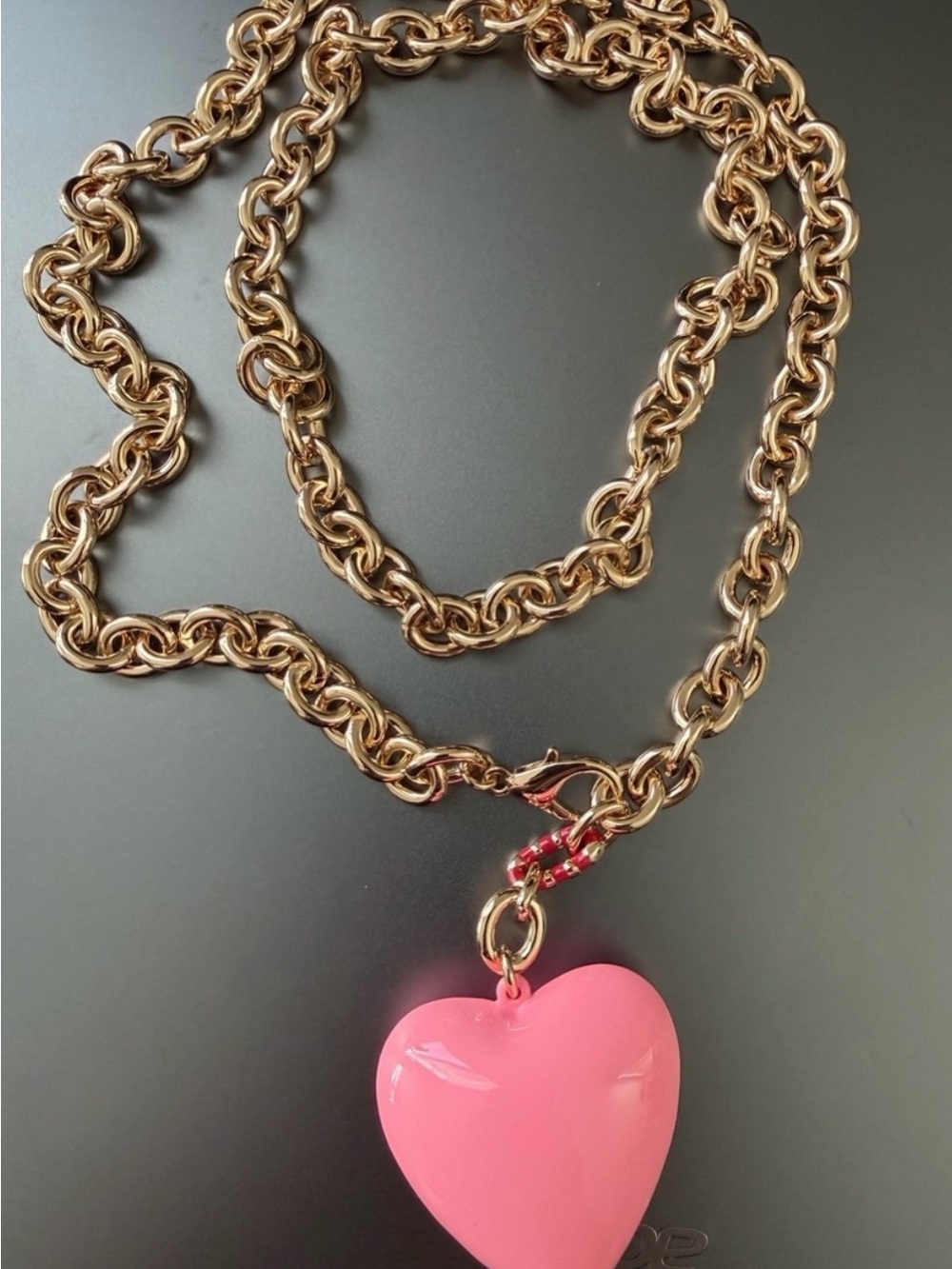Roxanne Assoulin Gold-Tone Chain Necklace with Pink Heart Charm
